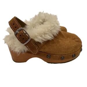 Faded Glory Kids Suede Clog Shoes sz 7 Toddler Slip On Clogs Fur Lined Clogs